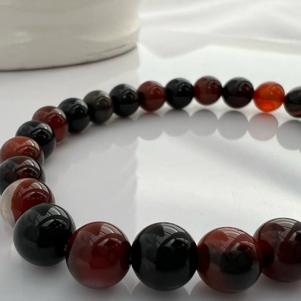 Autumn Colored Agate Beaded Stretch Bracelet